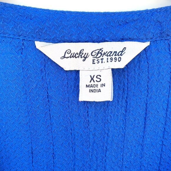 LUCKY BRAND Cobalt Blue Pleated Long Sleeve Pleated Button Up Henley Blouse - Picture 4 of 9